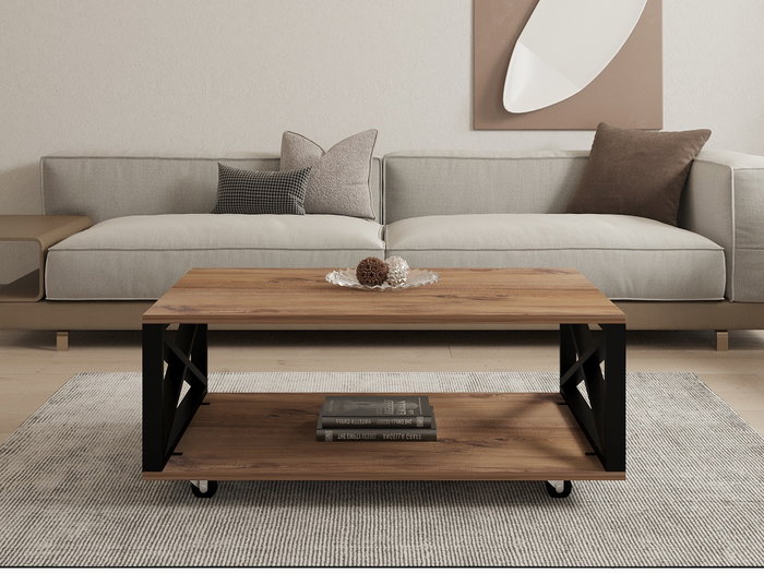 Hanah Home Mesa de centro Refia de 2 niveles en Pino Atlántico Hanah Home Mesa de centro Refia de 2 niveles en Pino Atlántico
